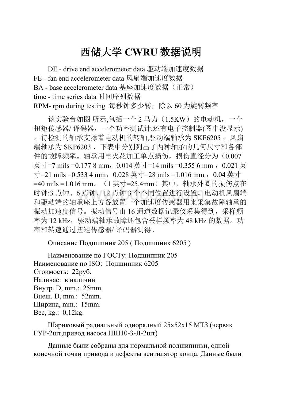 西储大学CWRU数据说明.docx