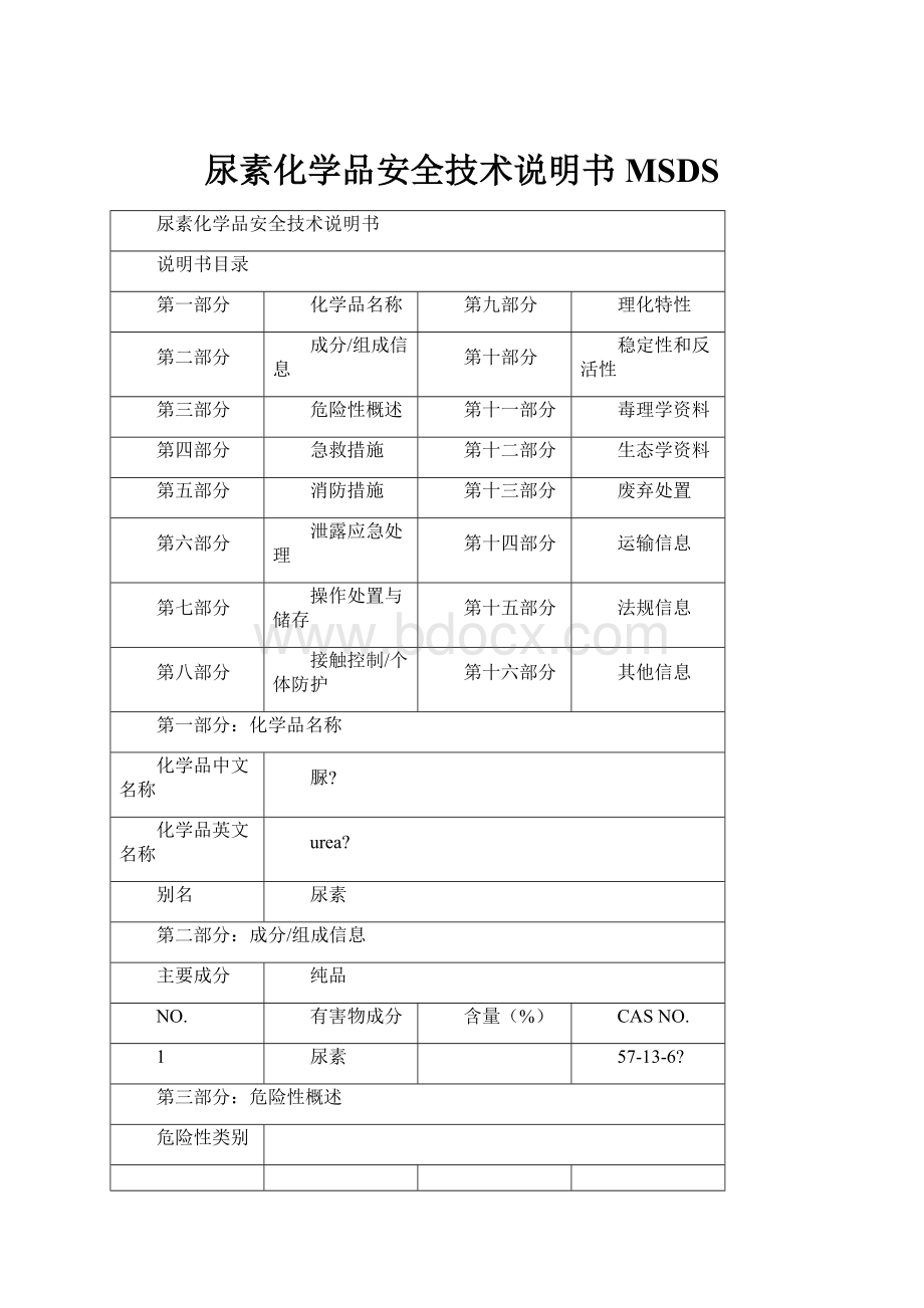 尿素化学品安全技术说明书MSDS.docx