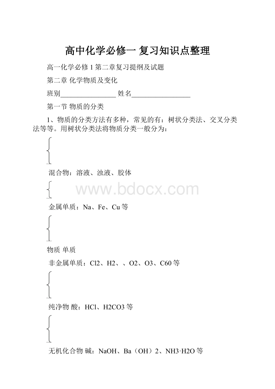 高中化学必修一 复习知识点整理.docx