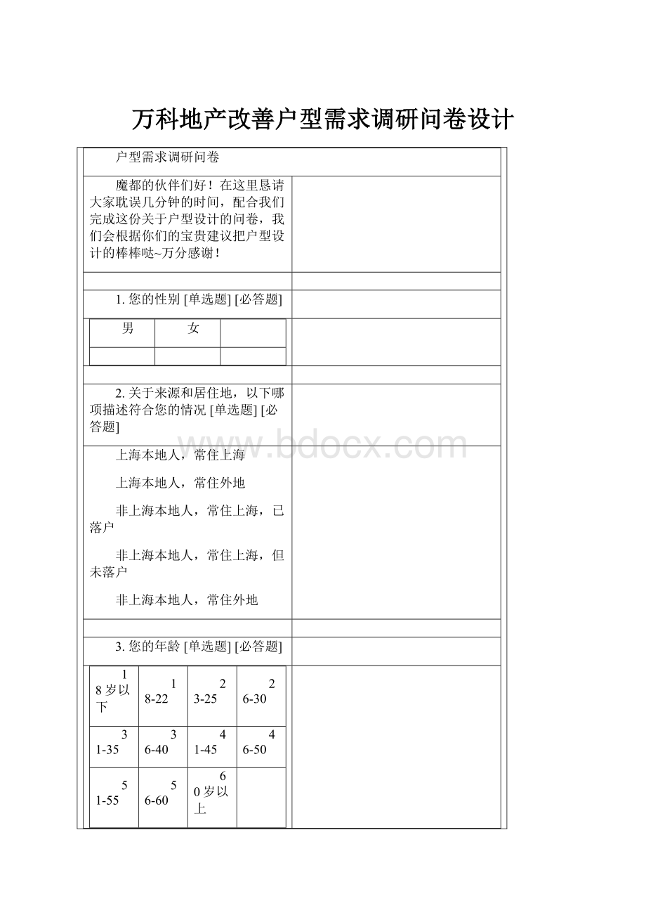 万科地产改善户型需求调研问卷设计.docx