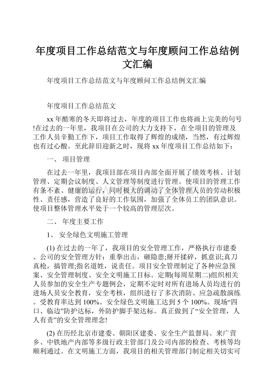 年度项目工作总结范文与年度顾问工作总结例文汇编.docx