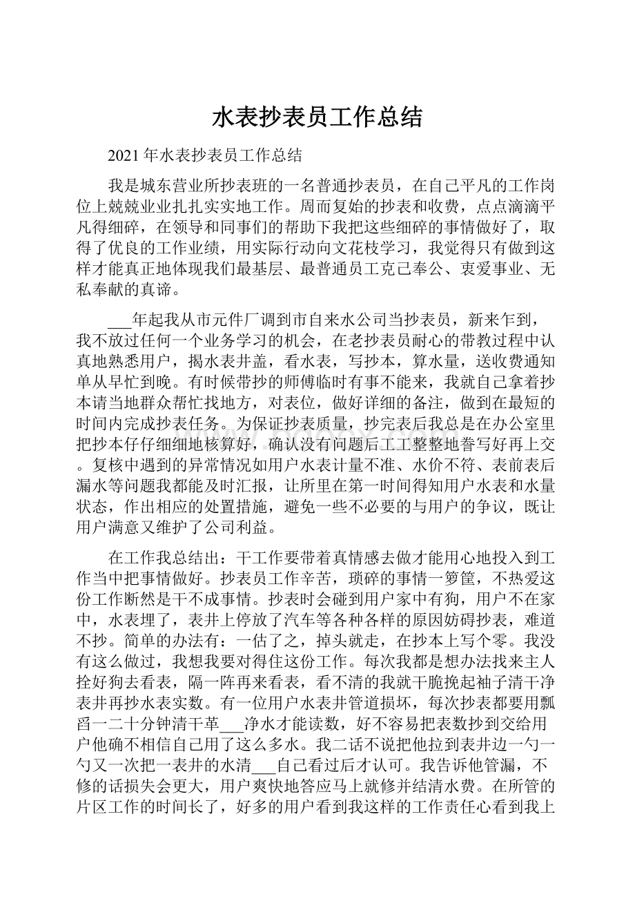 水表抄表员工作总结.docx_第1页