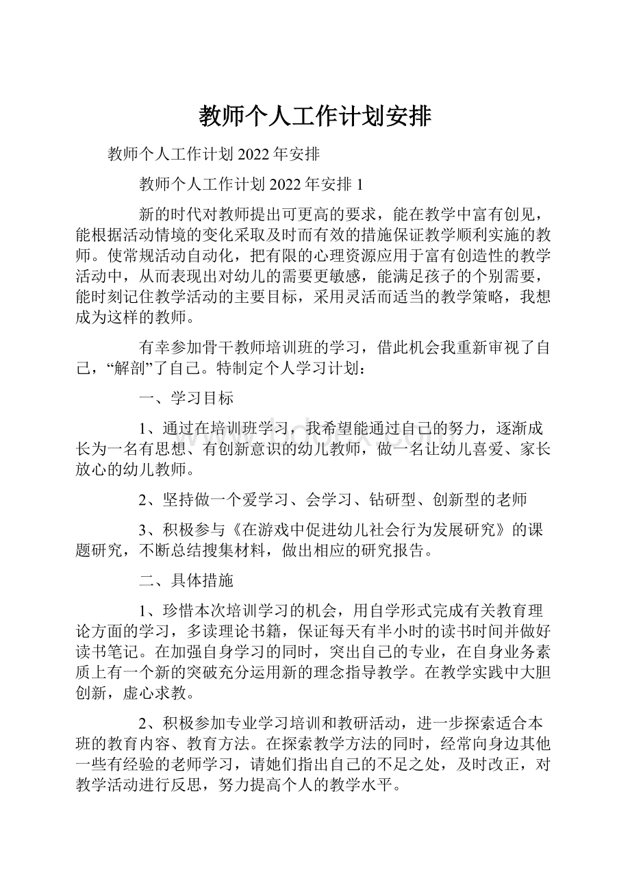 教师个人工作计划安排.docx