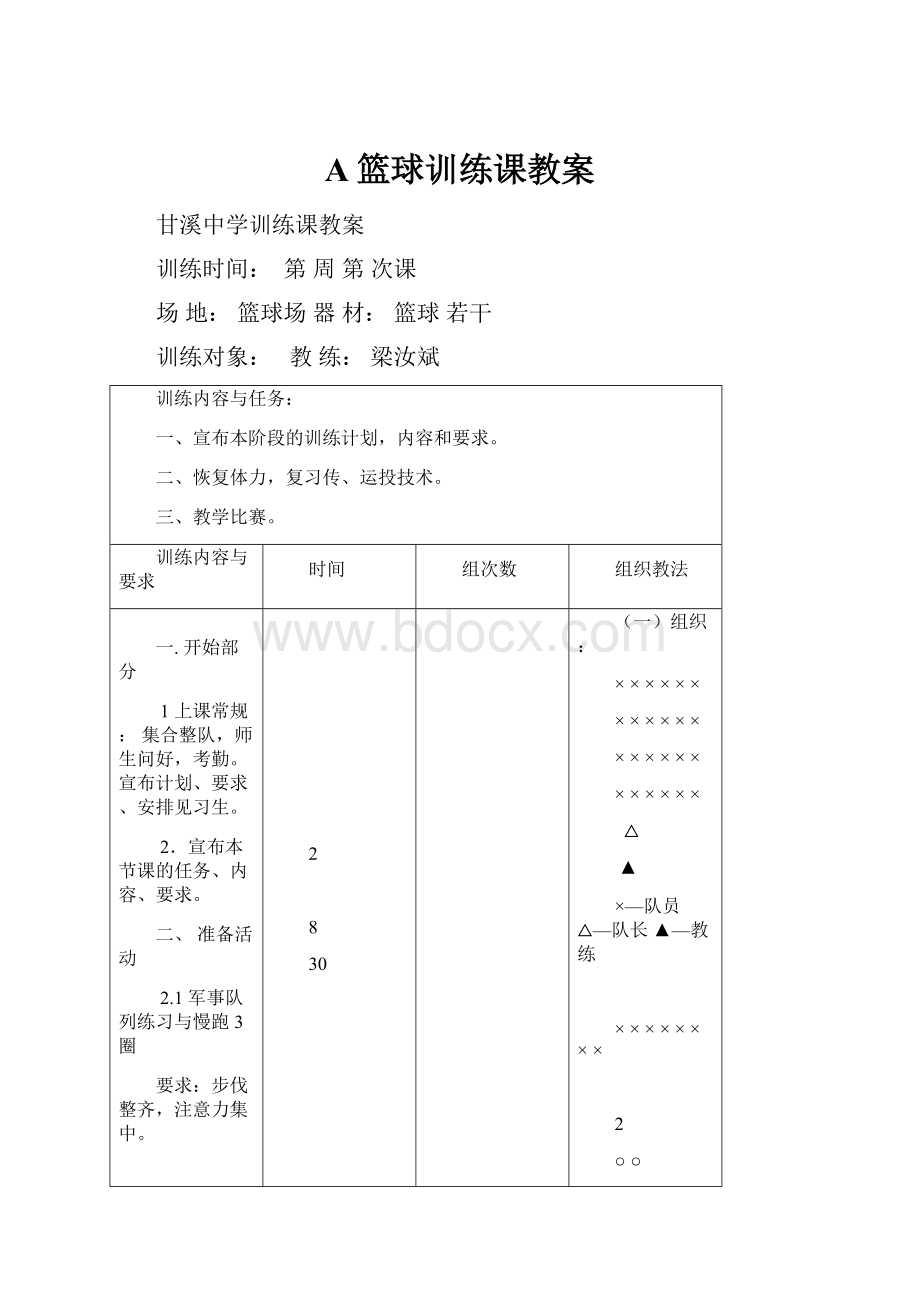 A篮球训练课教案.docx