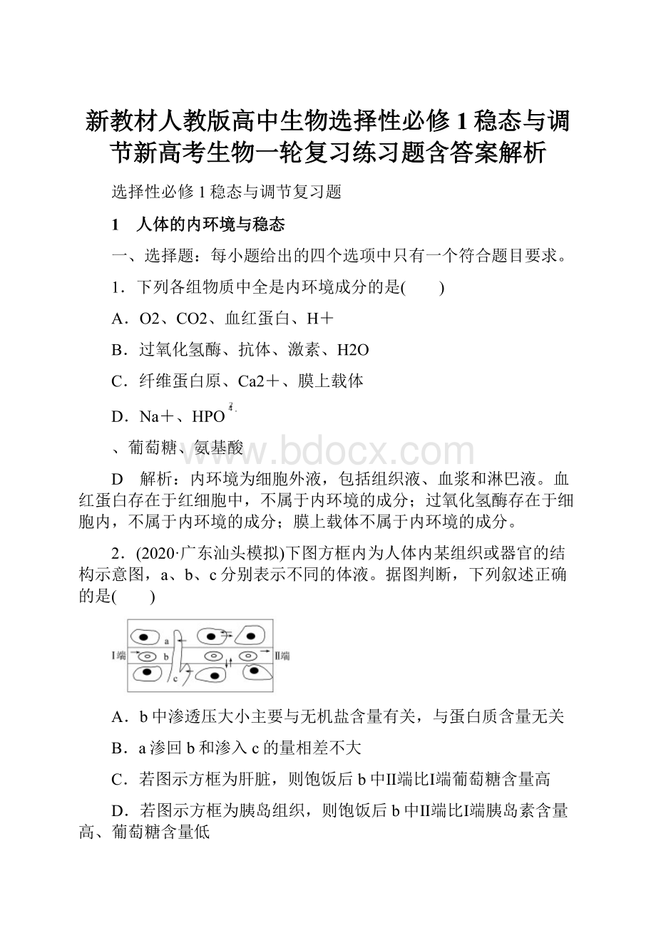 新教材人教版高中生物选择性必修1稳态与调节新高考生物一轮复习练习题含答案解析.docx