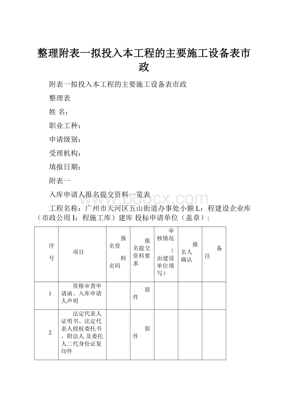 整理附表一拟投入本工程的主要施工设备表市政.docx