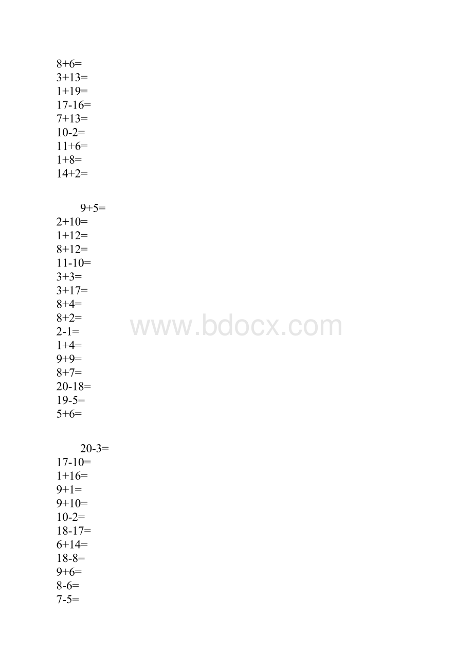 学前20以内加减法口算题A4直接打印每页100道.docx_第3页