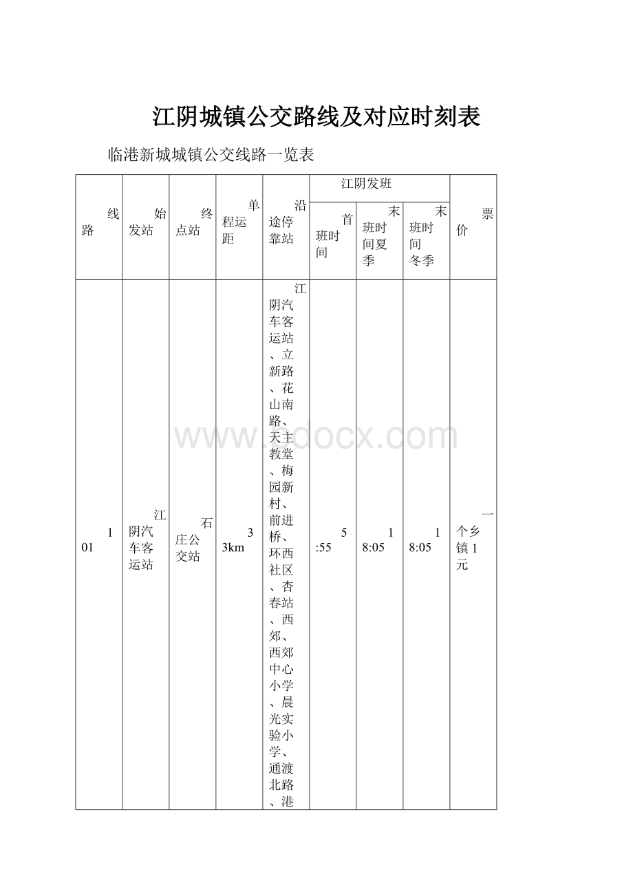 江阴城镇公交路线及对应时刻表.docx