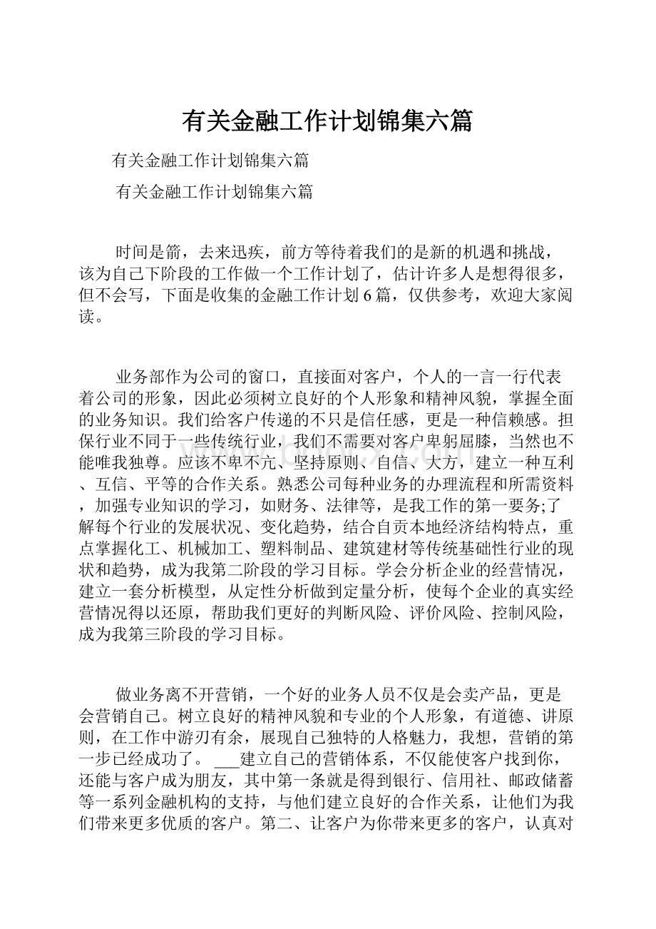 有关金融工作计划锦集六篇.docx