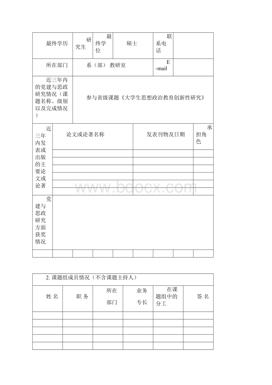 党建与思政研究课题项目申报表大学和谐校园文化建设研究.docx_第2页