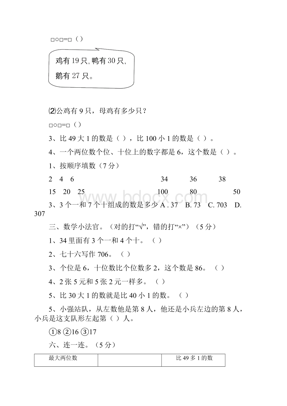 小学一年级下册数学试题.docx_第2页