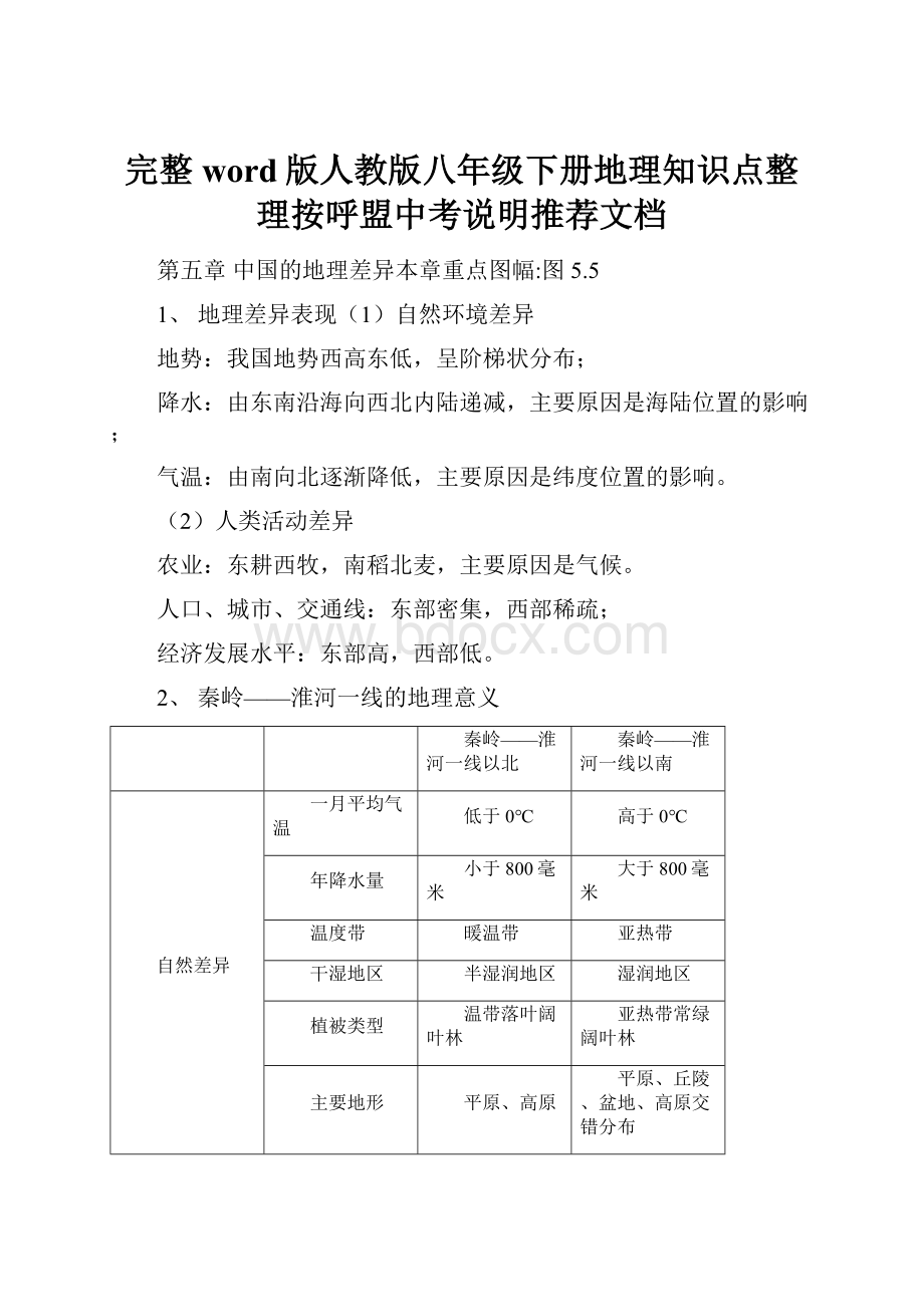 完整word版人教版八年级下册地理知识点整理按呼盟中考说明推荐文档.docx_第1页