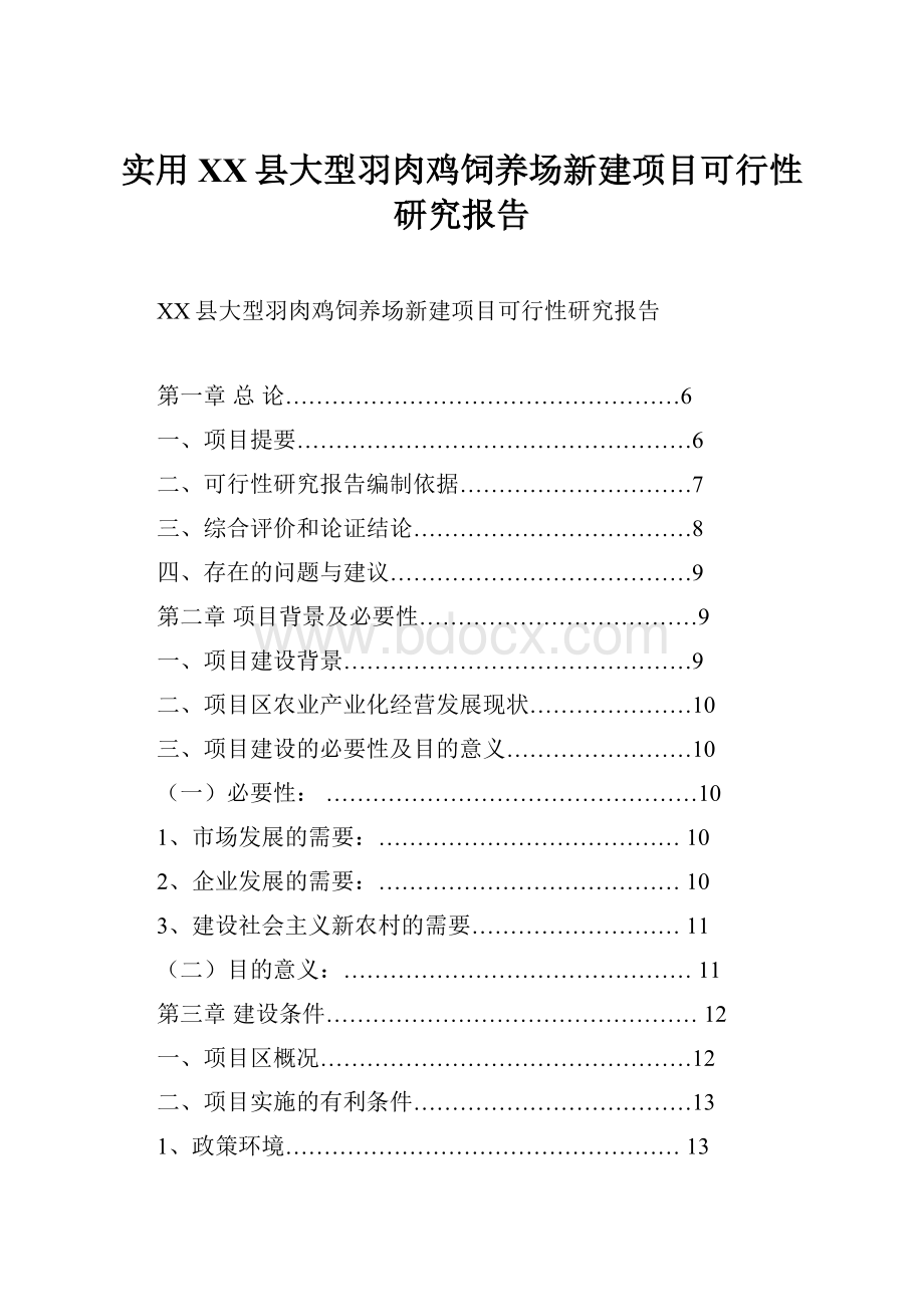 实用XX县大型羽肉鸡饲养场新建项目可行性研究报告.docx_第1页