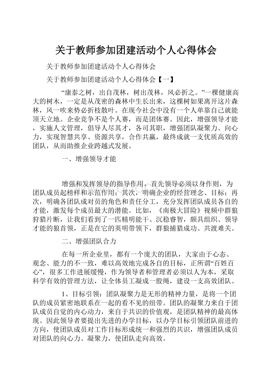 关于教师参加团建活动个人心得体会.docx