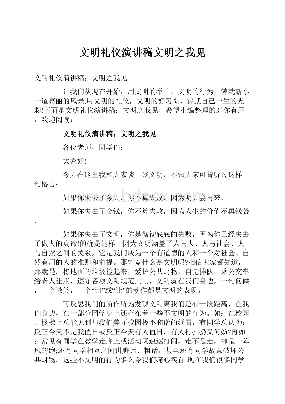 文明礼仪演讲稿文明之我见.docx