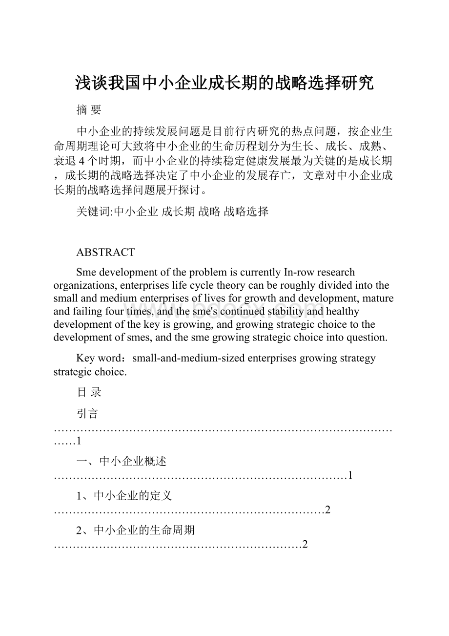 浅谈我国中小企业成长期的战略选择研究.docx