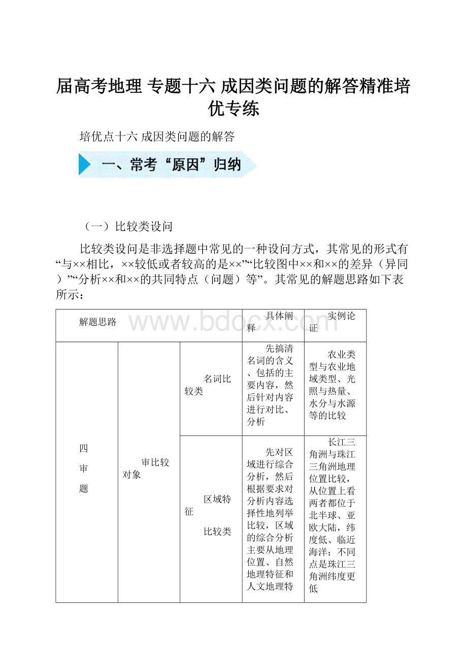 届高考地理 专题十六 成因类问题的解答精准培优专练.docx