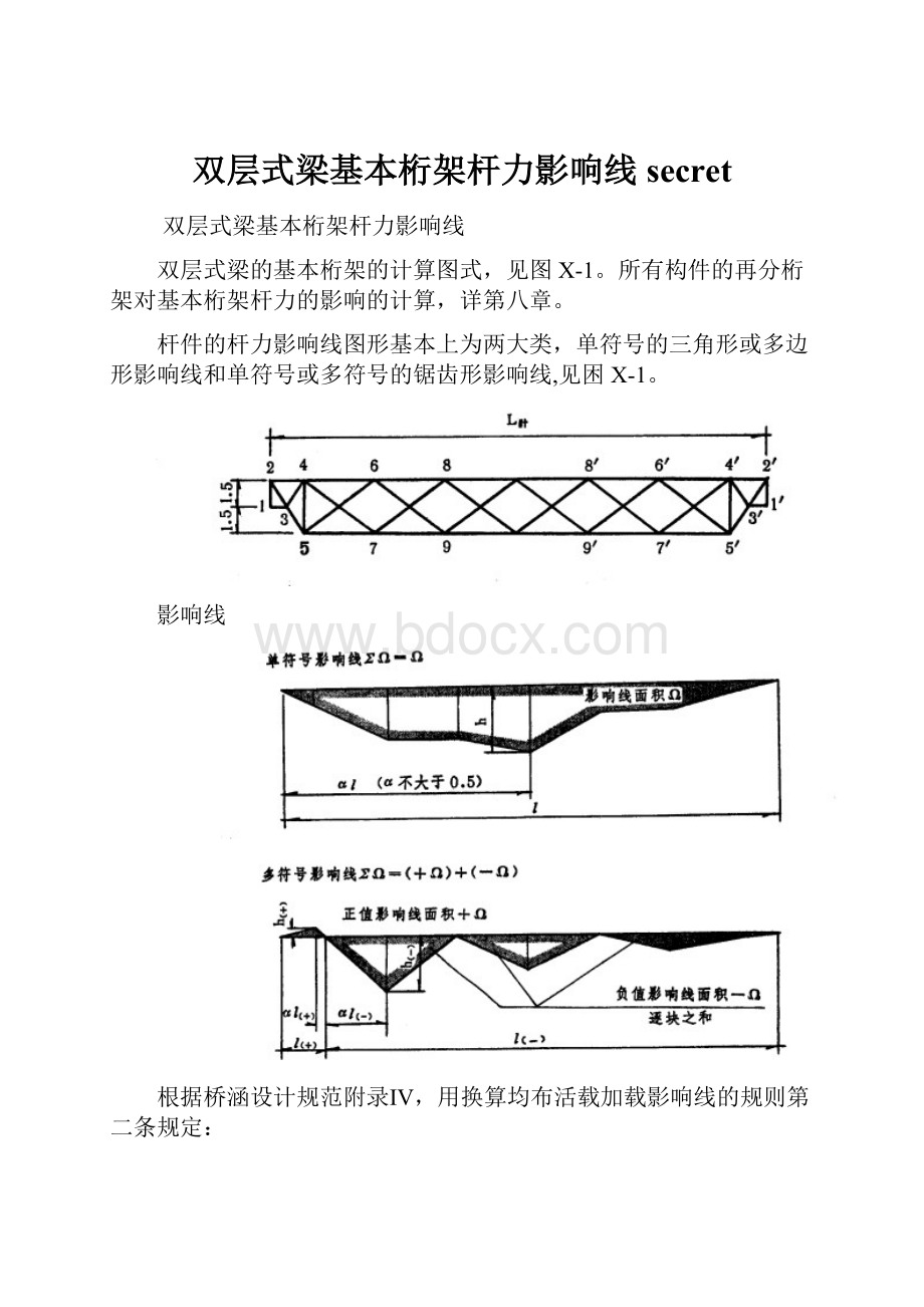 双层式梁基本桁架杆力影响线secret.docx