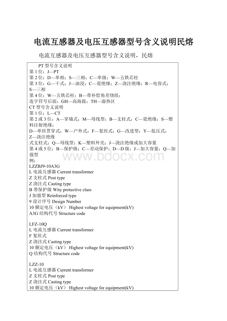 电流互感器及电压互感器型号含义说明民熔.docx