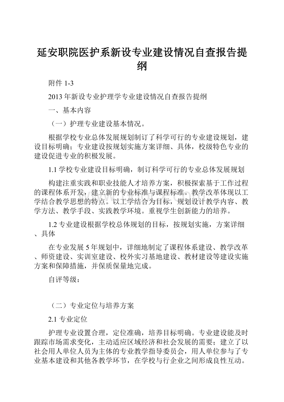 延安职院医护系新设专业建设情况自查报告提纲.docx