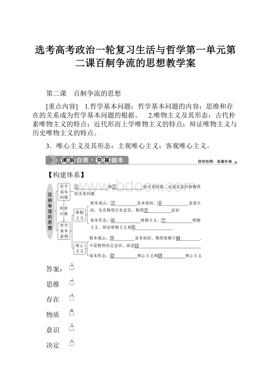 选考高考政治一轮复习生活与哲学第一单元第二课百舸争流的思想教学案.docx