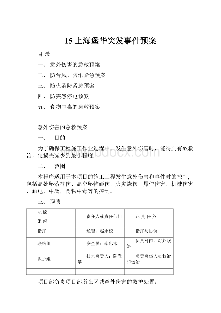 15上海堡华突发事件预案.docx_第1页