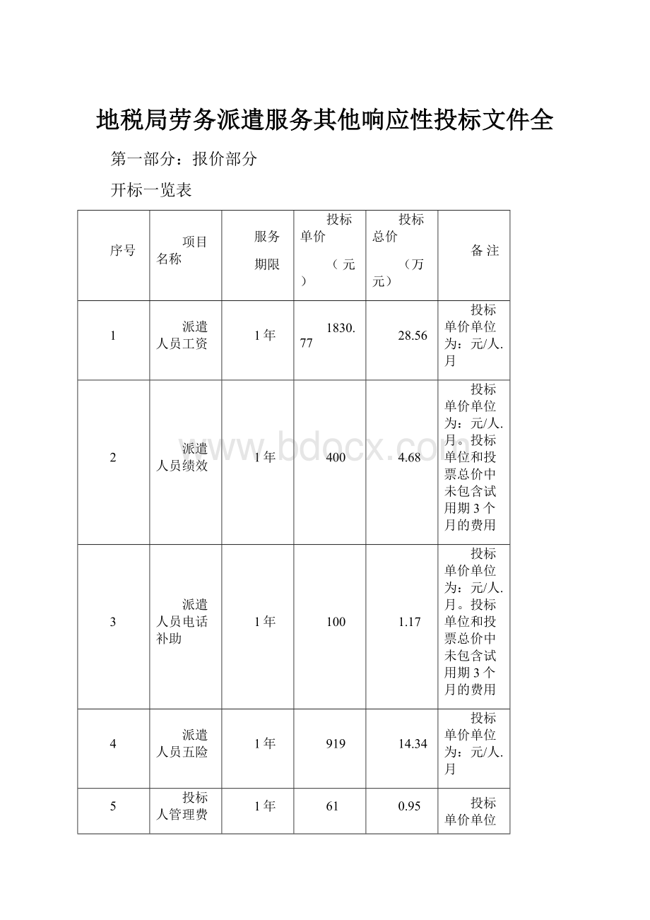 地税局劳务派遣服务其他响应性投标文件全.docx_第1页