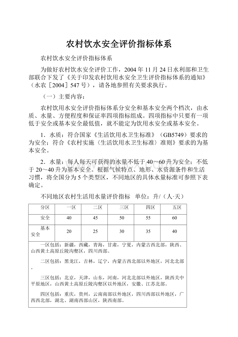 农村饮水安全评价指标体系.docx