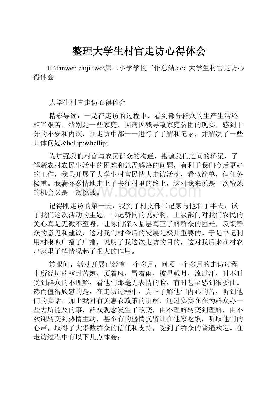 整理大学生村官走访心得体会.docx