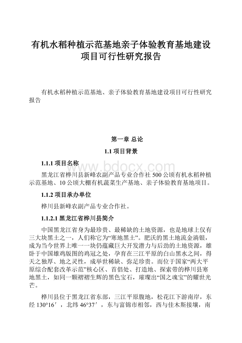 有机水稻种植示范基地亲子体验教育基地建设项目可行性研究报告.docx