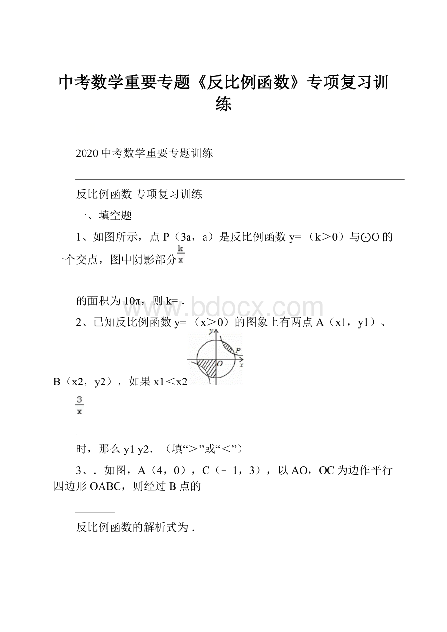 中考数学重要专题《反比例函数》专项复习训练.docx