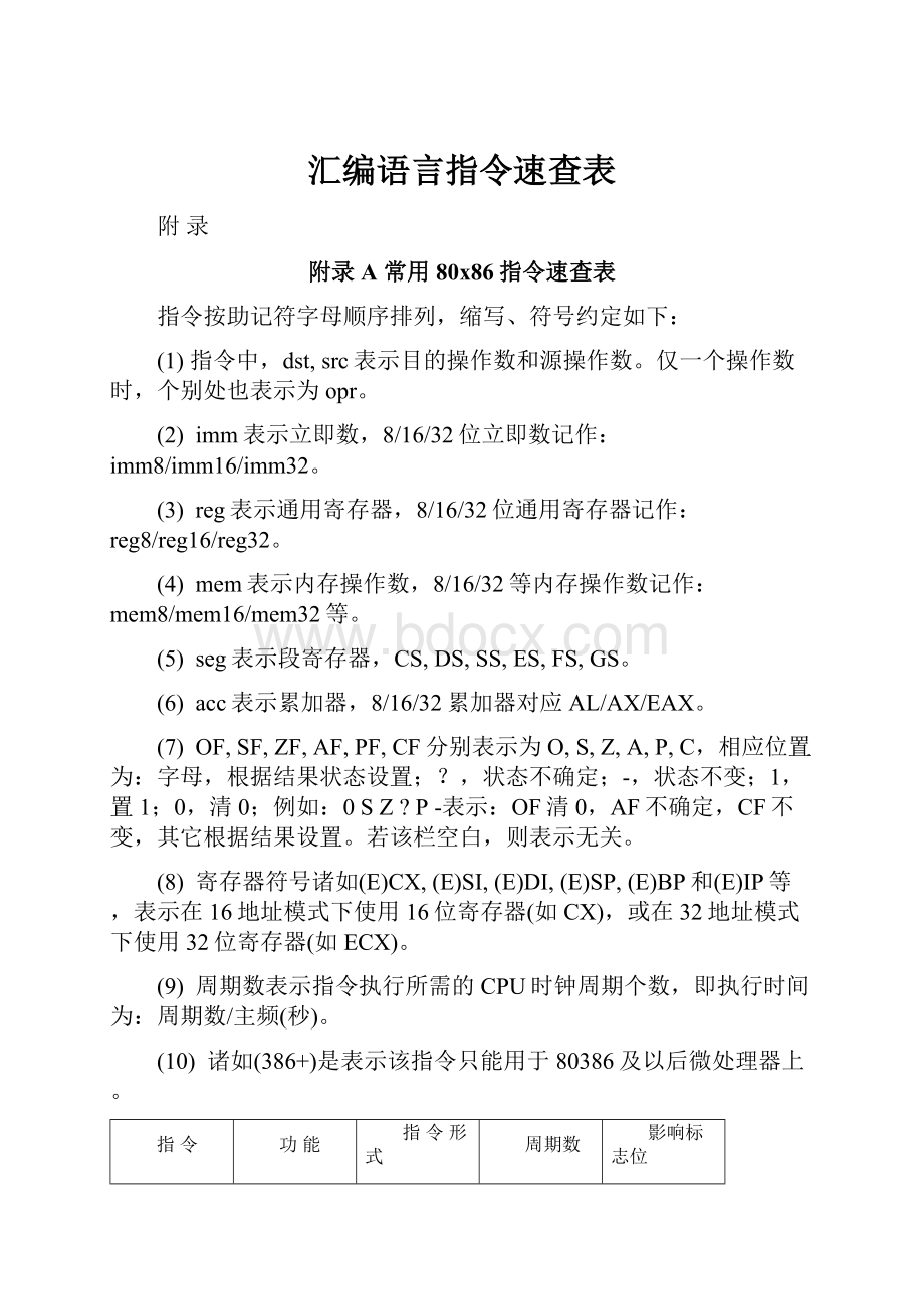 汇编语言指令速查表.docx