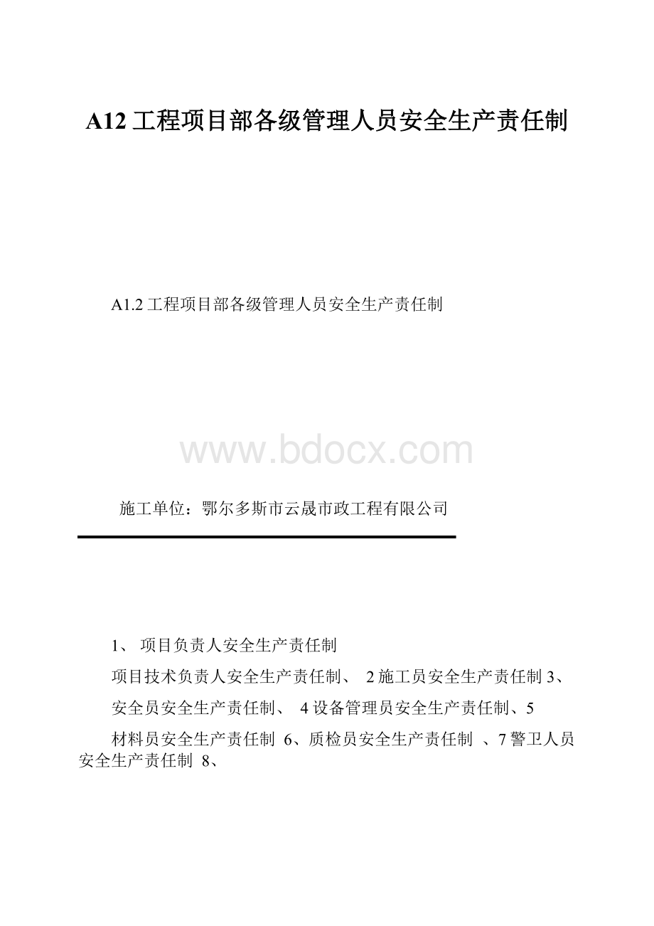 A12工程项目部各级管理人员安全生产责任制.docx