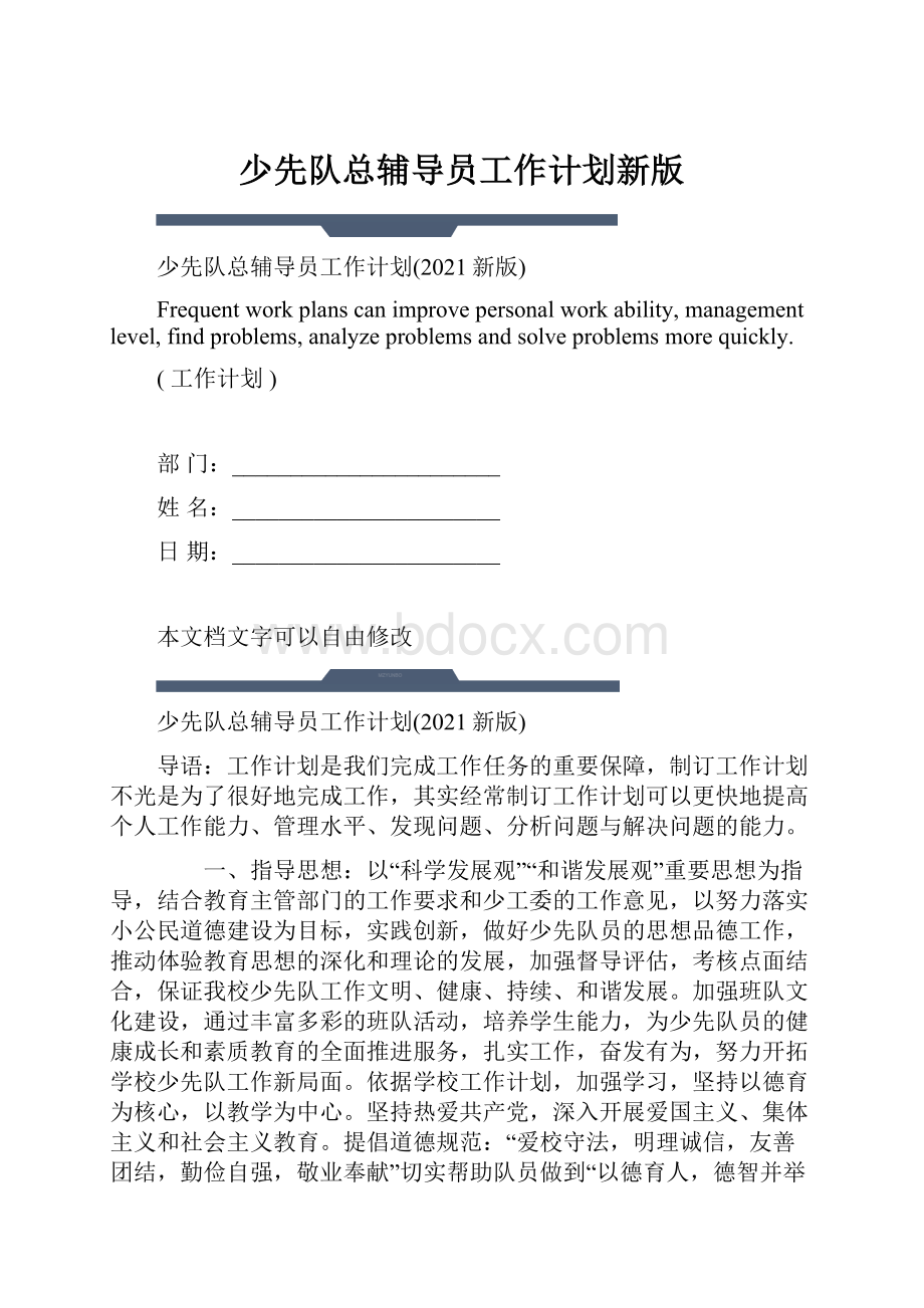 少先队总辅导员工作计划新版.docx