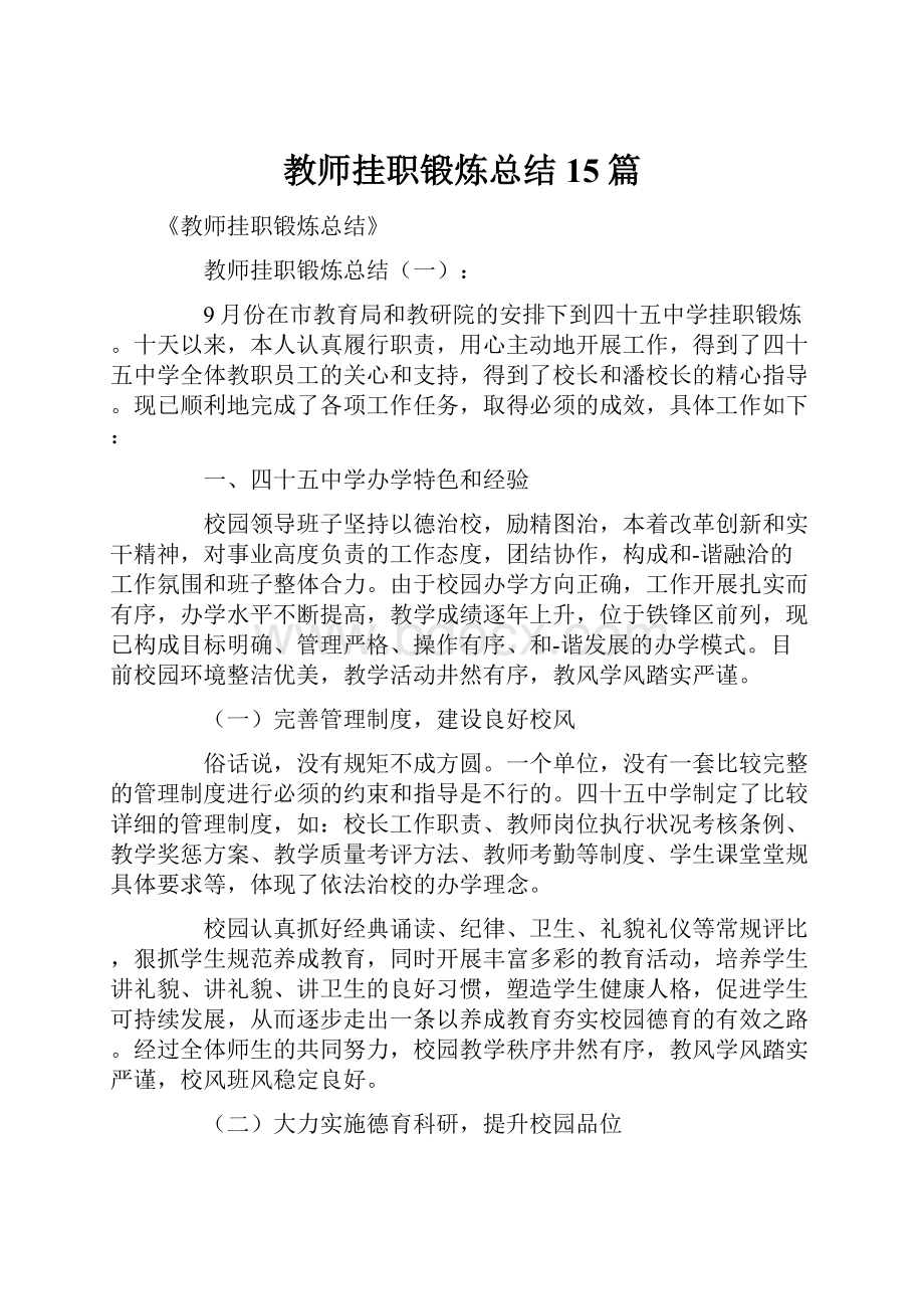 教师挂职锻炼总结15篇.docx