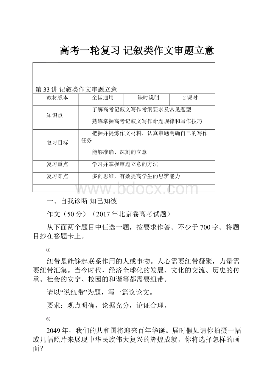 高考一轮复习 记叙类作文审题立意.docx