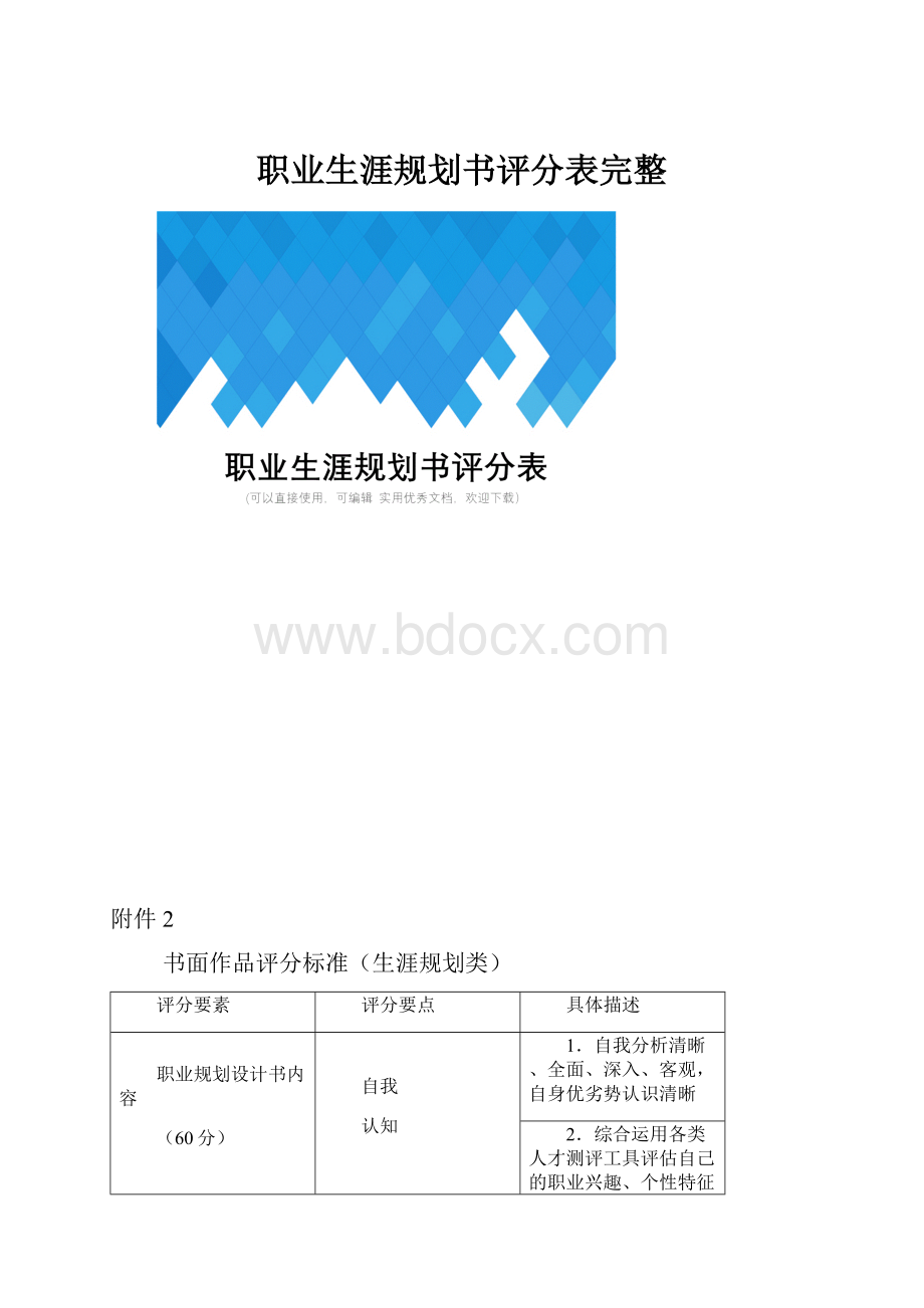 职业生涯规划书评分表完整.docx_第1页