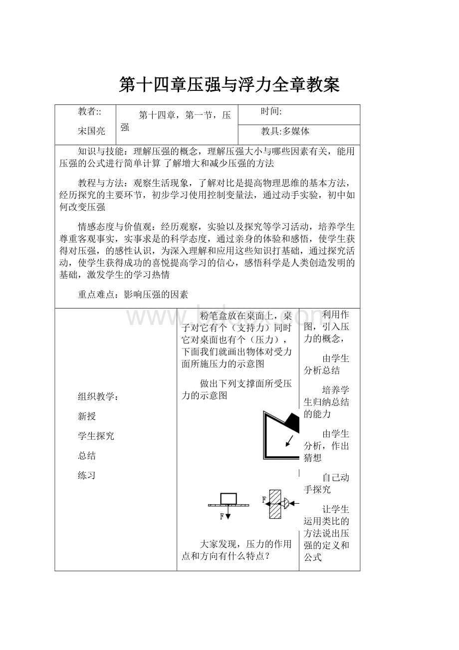 第十四章压强与浮力全章教案.docx