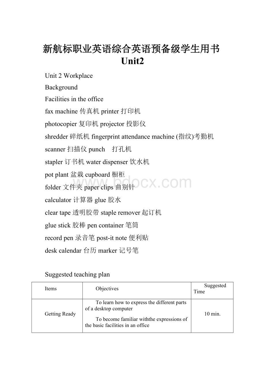 新航标职业英语综合英语预备级学生用书Unit2.docx_第1页