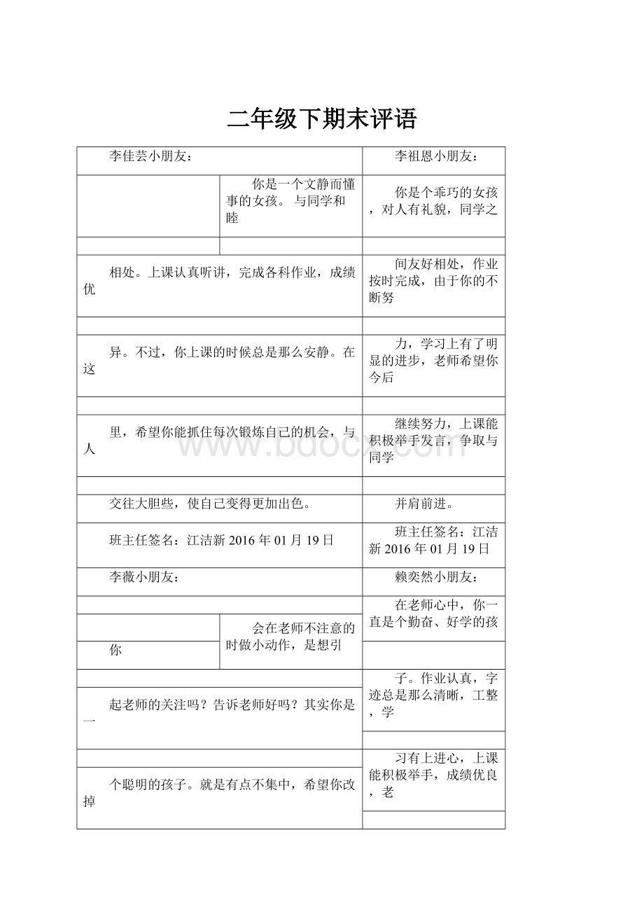 二年级下期末评语.docx_第1页