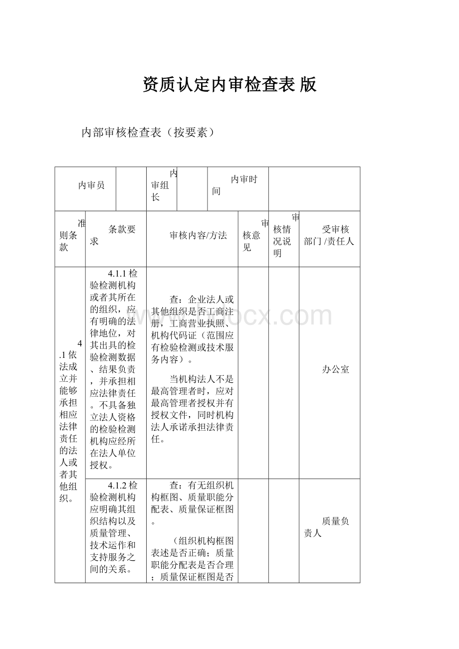 资质认定内审检查表 版.docx_第1页