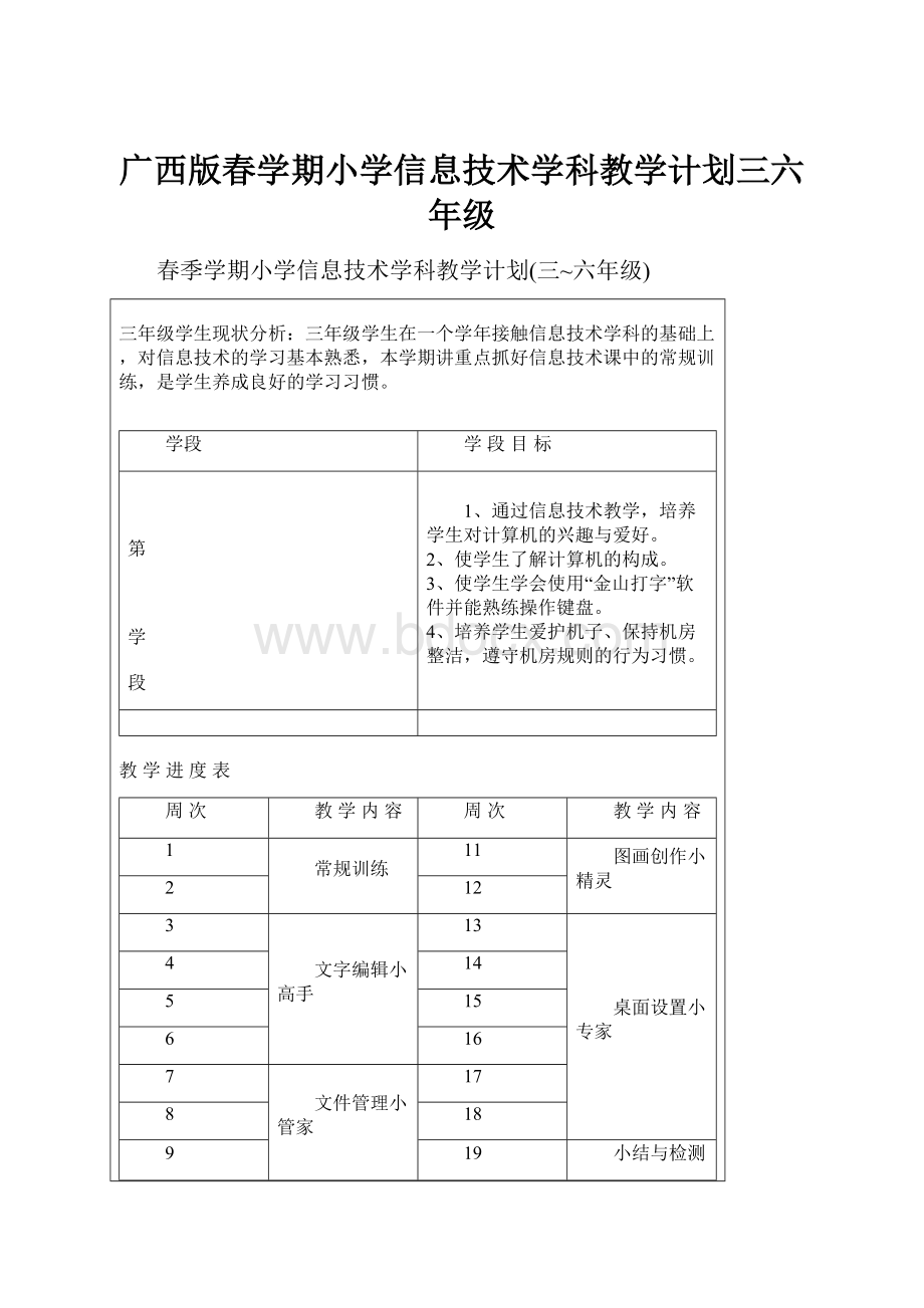 广西版春学期小学信息技术学科教学计划三六年级.docx