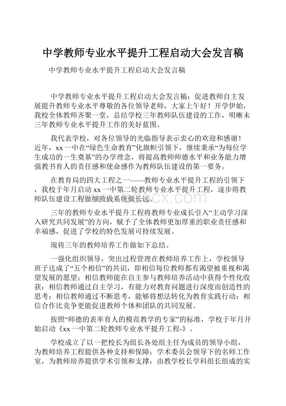 中学教师专业水平提升工程启动大会发言稿.docx