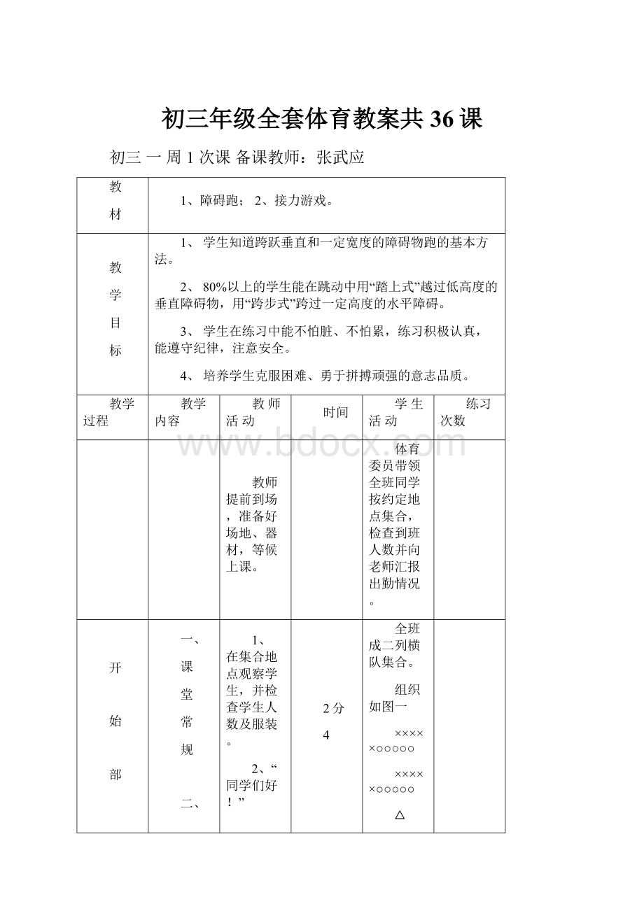 初三年级全套体育教案共36课.docx_第1页