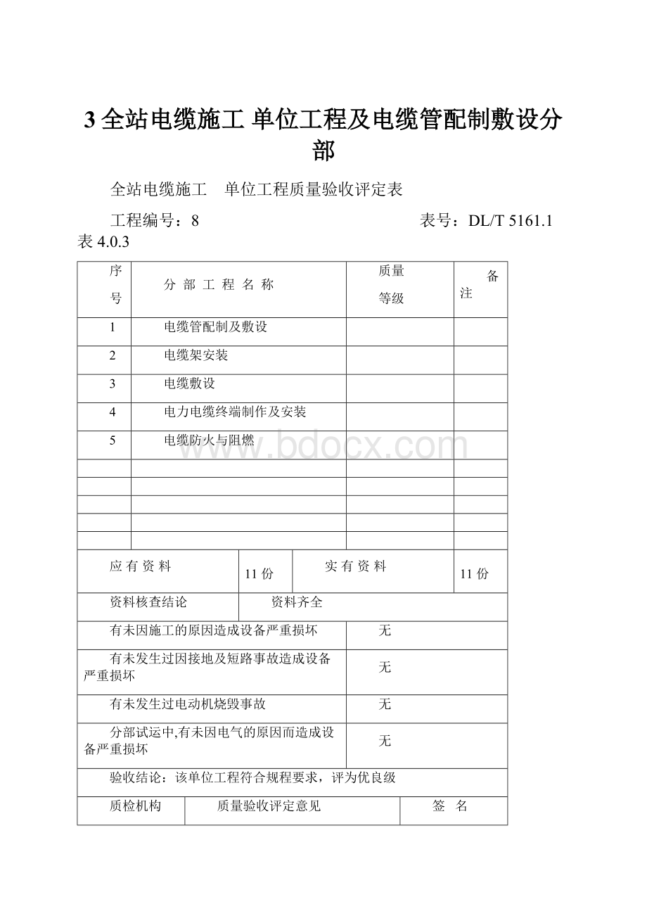 3全站电缆施工 单位工程及电缆管配制敷设分部.docx