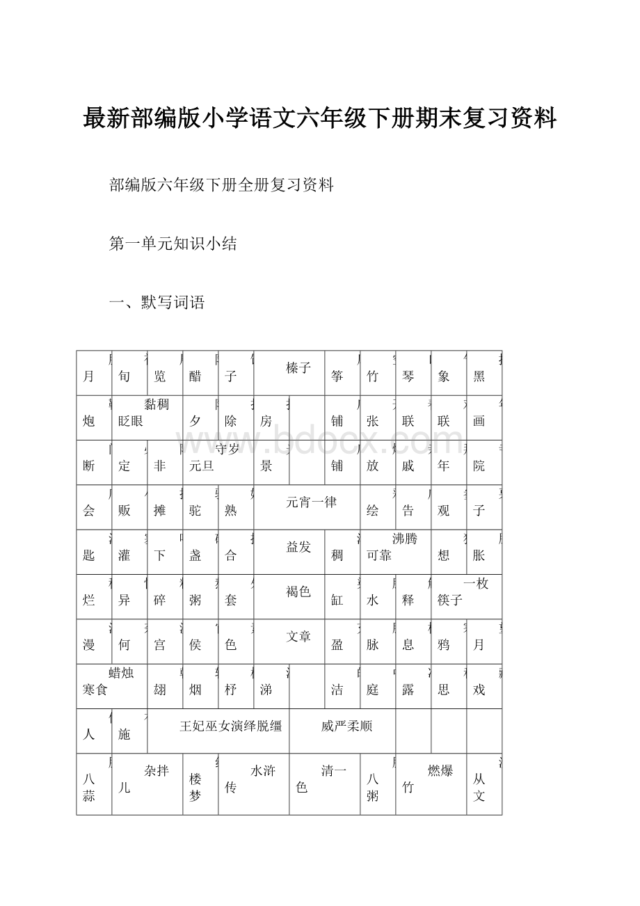 最新部编版小学语文六年级下册期末复习资料.docx_第1页