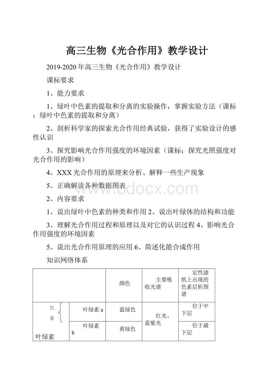 高三生物《光合作用》教学设计.docx_第1页