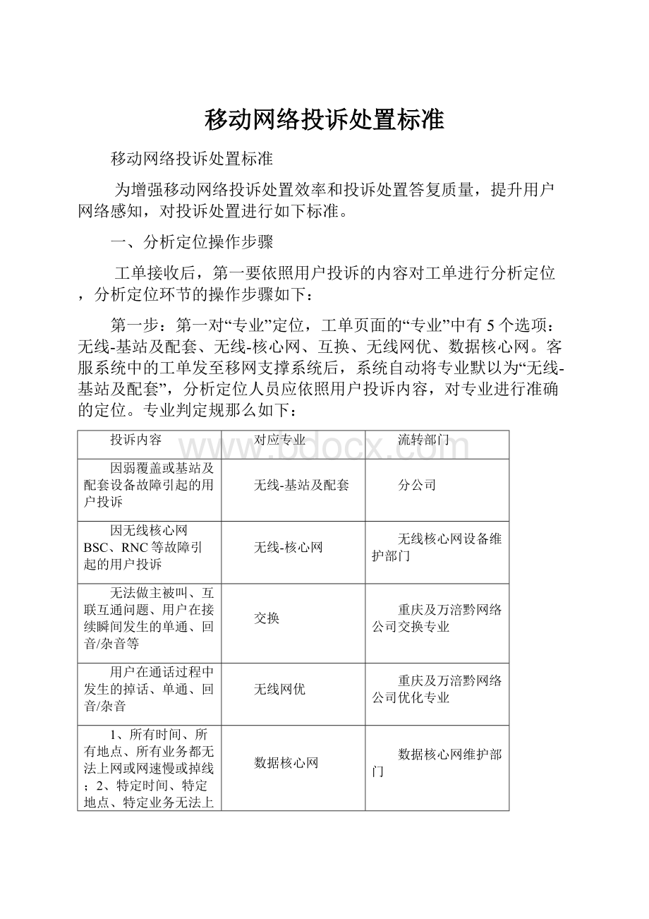 移动网络投诉处置标准.docx