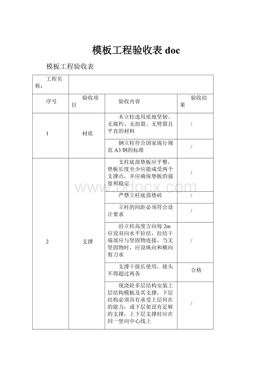 模板工程验收表doc.docx