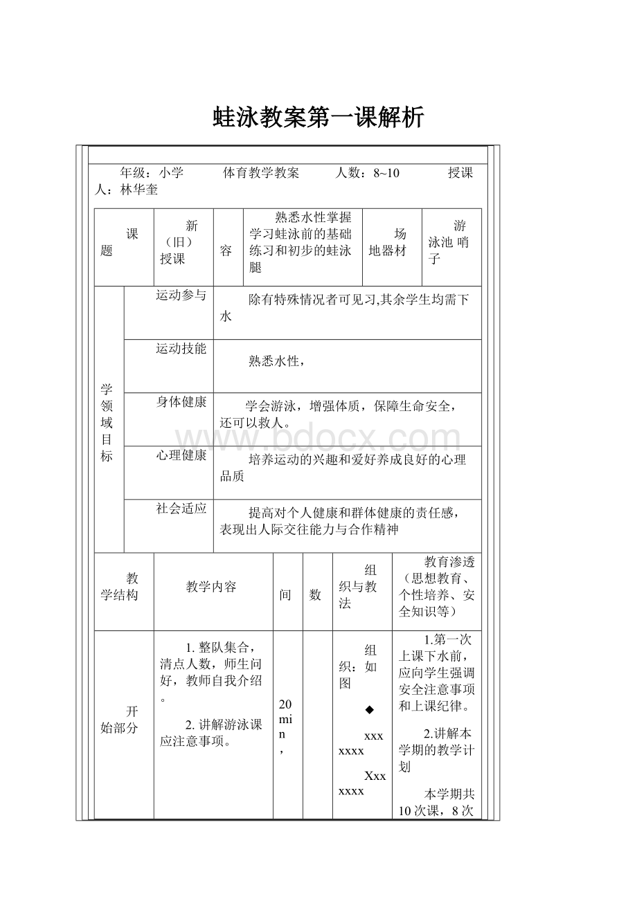 蛙泳教案第一课解析.docx_第1页